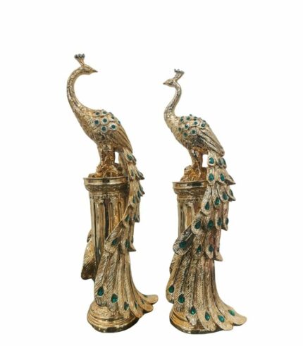 Coppia pavoni oro pietre verdi